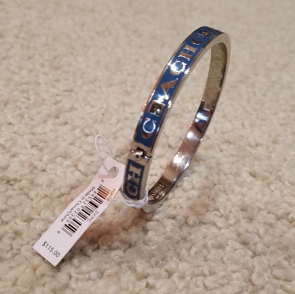 Coach Bangle Bracelet Pave Crystals Peacock Enamel 14k Gold Plate Silver NWT - Picture 3 of 14